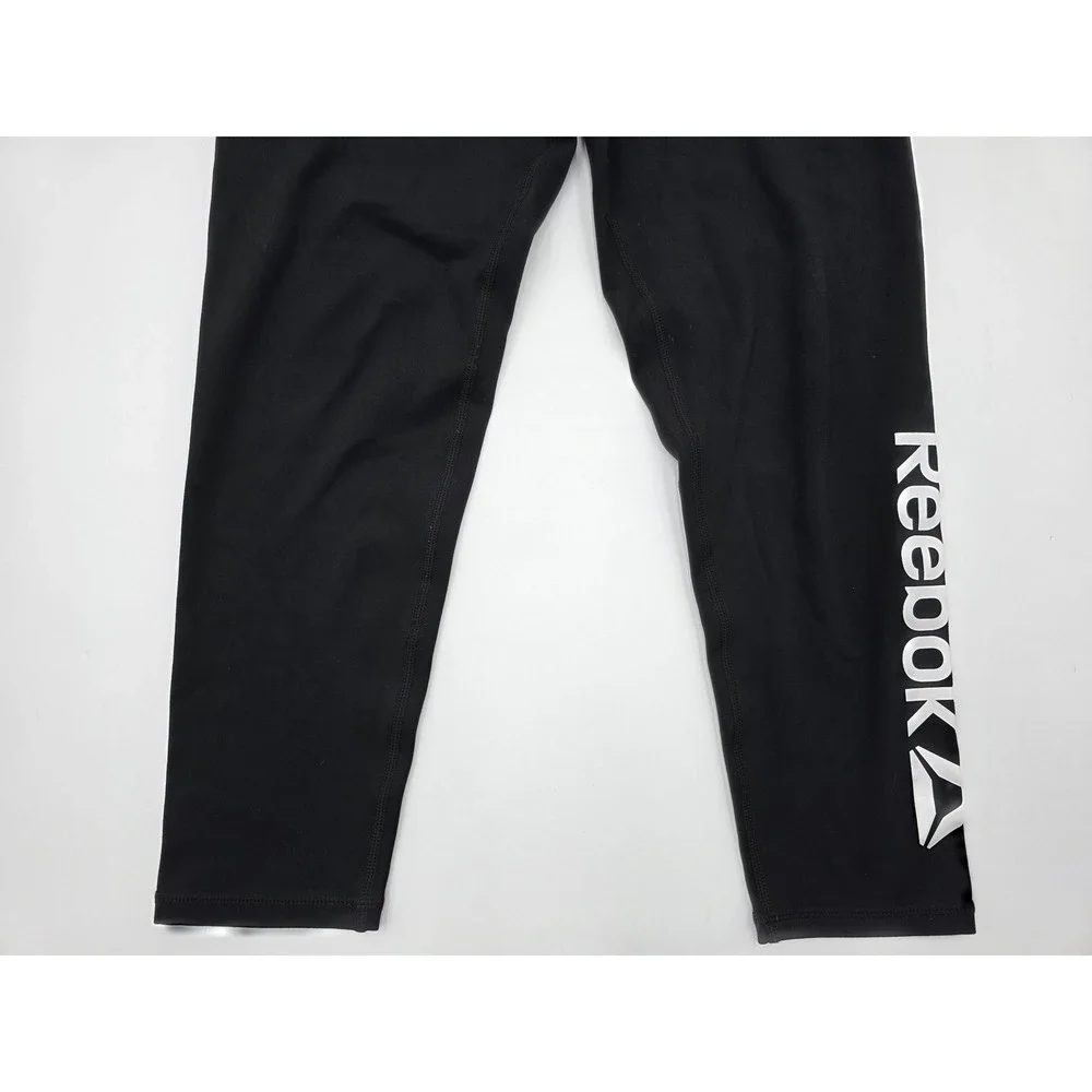 Reebok Kids Black Athletic Leggings Capri Logo Print Size 14 16‎ XL TG